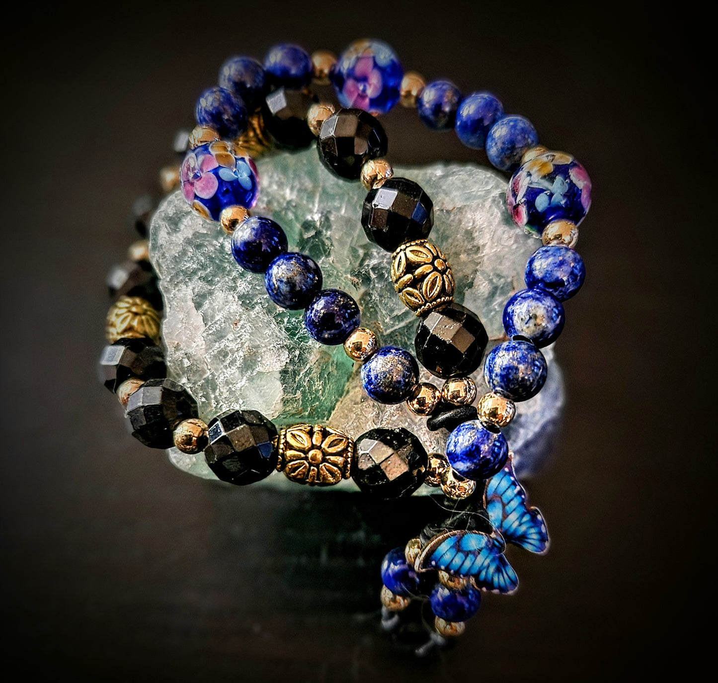 Blue Lapis Dual Crystal Energy with Butterfly Charm Clasp