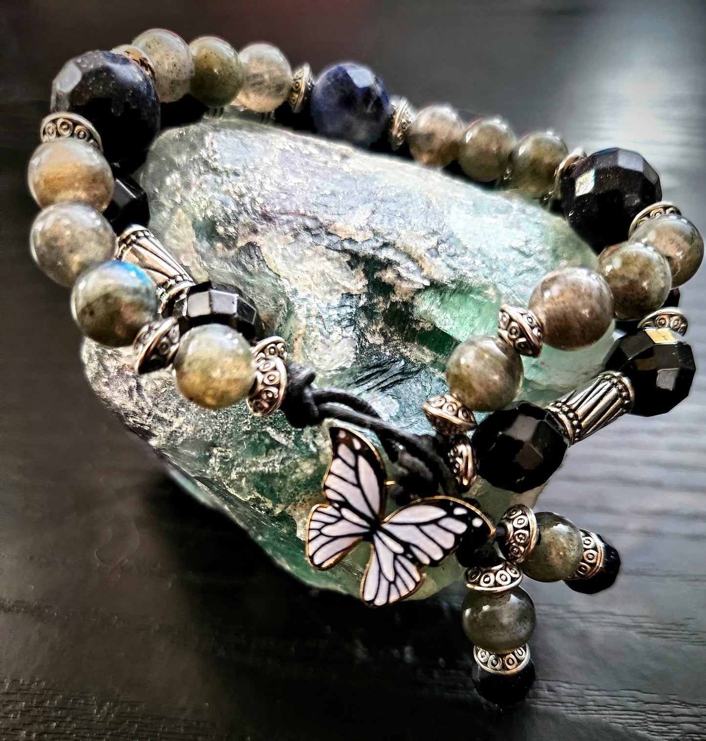 "Gray" Labradorite Dual Crystal Energy with Butterfly Charm Clasp