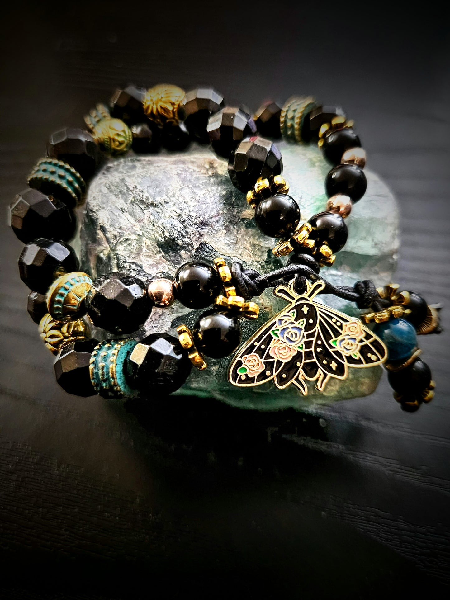 Black Tourmaline Dual Crystal Energy with Butterfly Charm Clasp