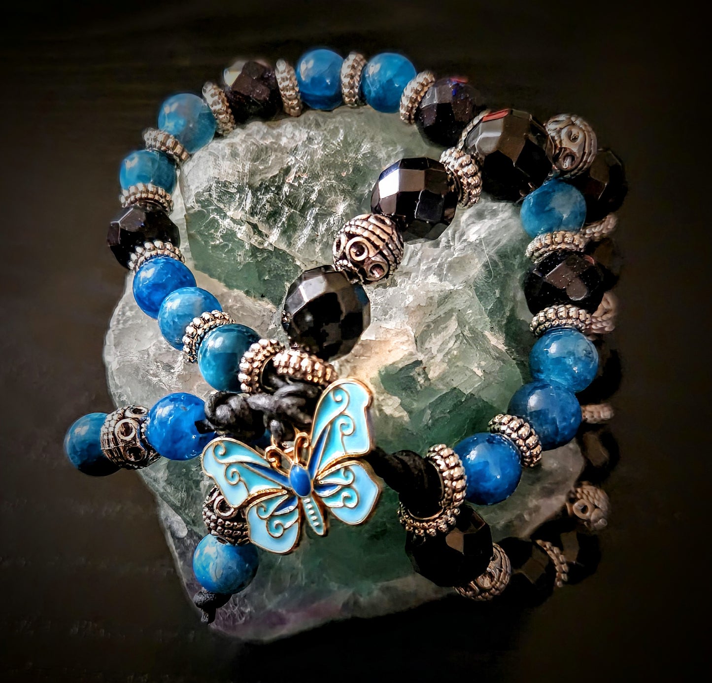 Blue  Apatite Dual Crystal Energy with Butterfly Charm Clasp