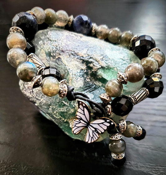"Gray" Labradorite Dual Crystal Energy with Butterfly Charm Clasp