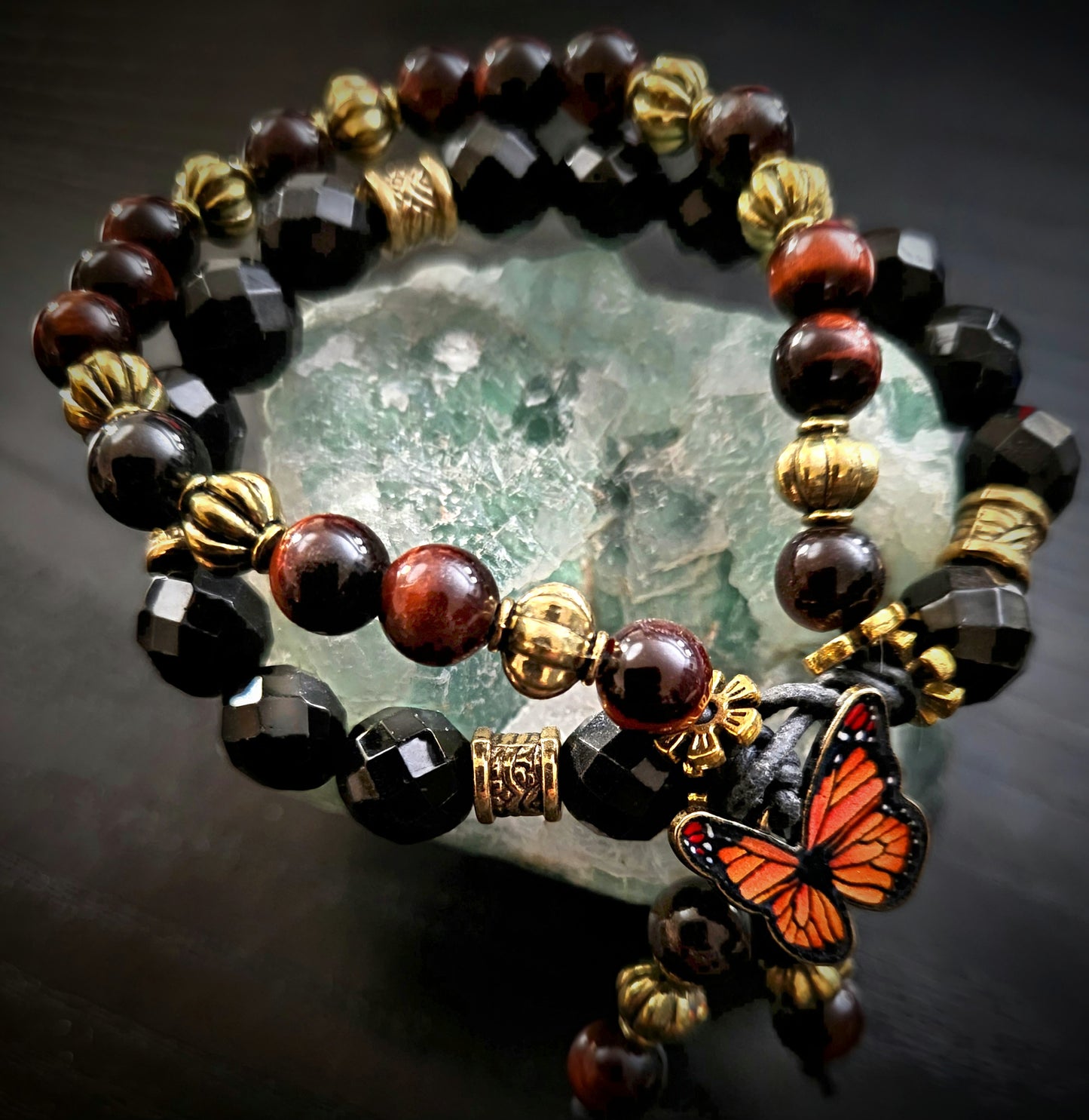 Red Tiger Eye Dual Crystal Energy with Butterfly Charm Clasp